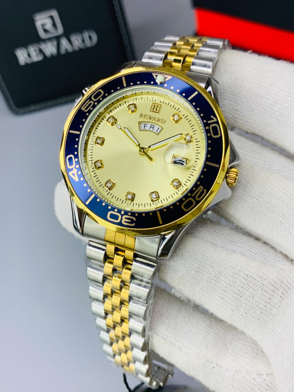 REWARD Two-Tone Diamond Watch with Day and Date