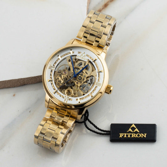 FITRON Automatic Skeleton Watch with Gold Band