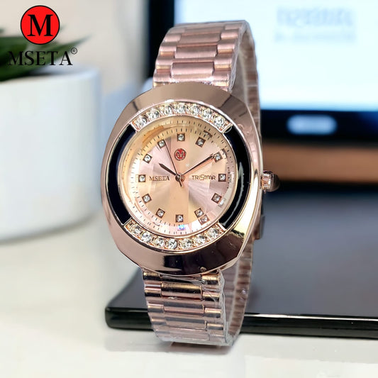 MSETA Glamour Rose Gold Ladies Watch - Crystal-Accented Quartz Timepiece